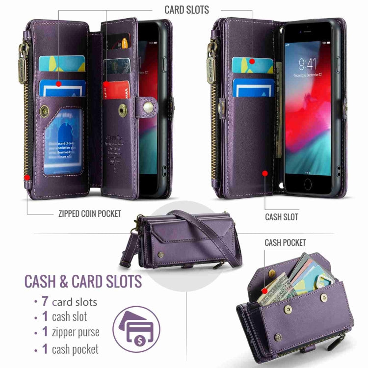 For iPhone SE 2022 / SE 2020 CaseMe C36 Card Slots Zipper Wallet RFID Anti-theft Leather Phone Case