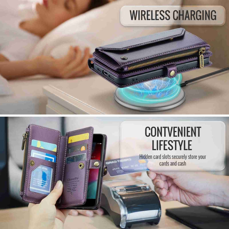 For iPhone SE 2022 / SE 2020 CaseMe C36 Card Slots Zipper Wallet RFID Anti-theft Leather Phone Case