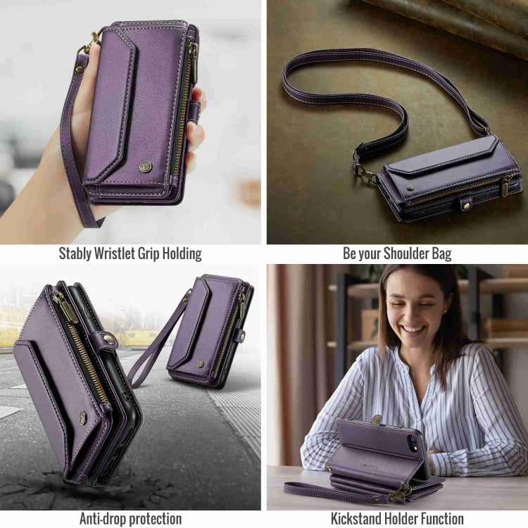 For iPhone SE 2022 / SE 2020 CaseMe C36 Card Slots Zipper Wallet RFID Anti-theft Leather Phone Case