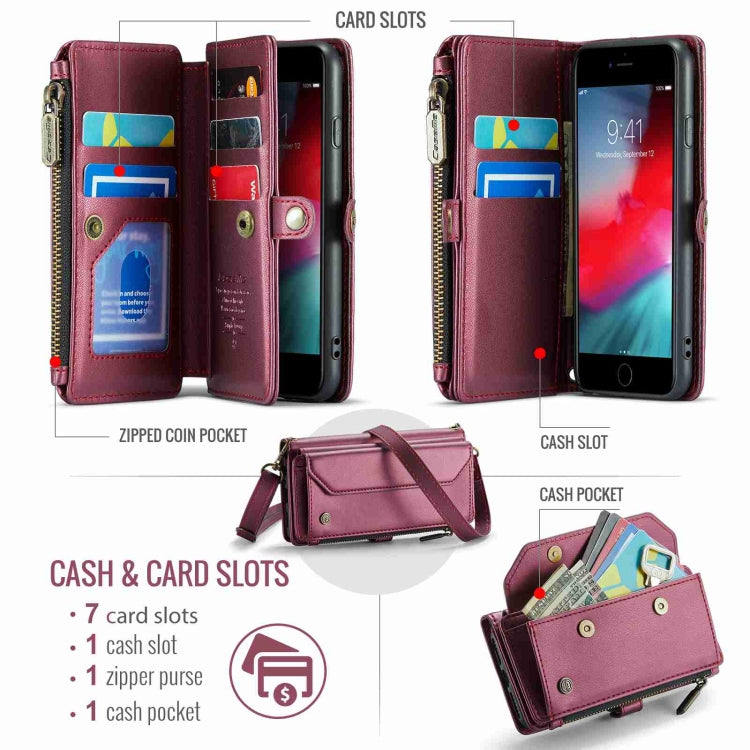 For iPhone SE 2022 / SE 2020 CaseMe C36 Card Slots Zipper Wallet RFID Anti-theft Leather Phone Case