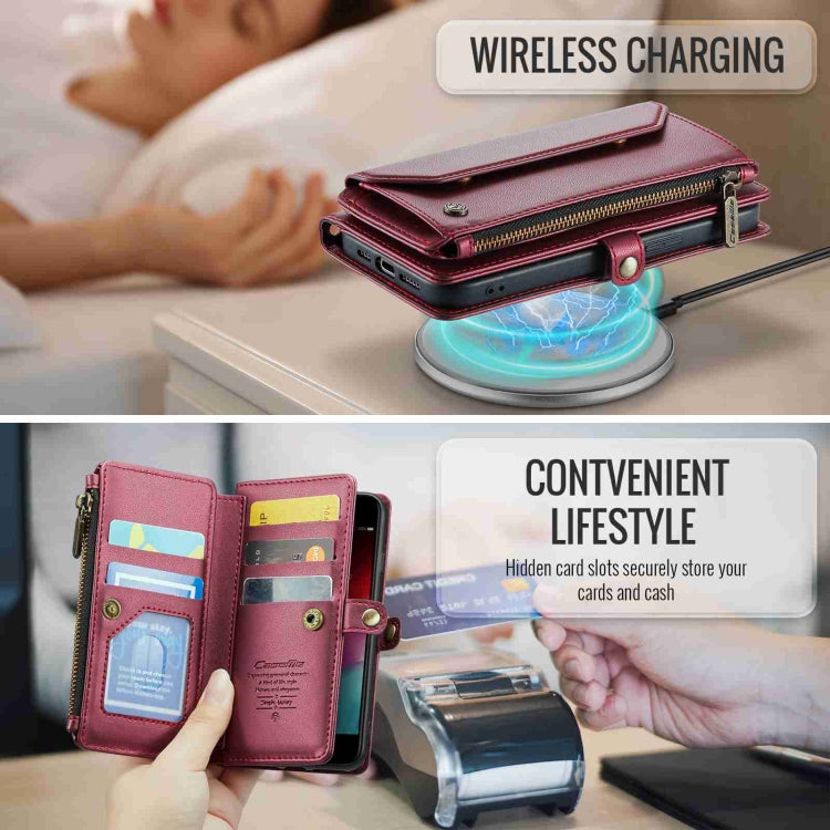 For iPhone SE 2022 / SE 2020 CaseMe C36 Card Slots Zipper Wallet RFID Anti-theft Leather Phone Case