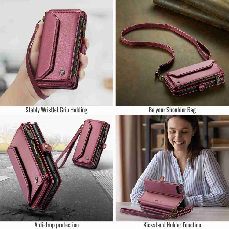 For iPhone SE 2022 / SE 2020 CaseMe C36 Card Slots Zipper Wallet RFID Anti-theft Leather Phone Case