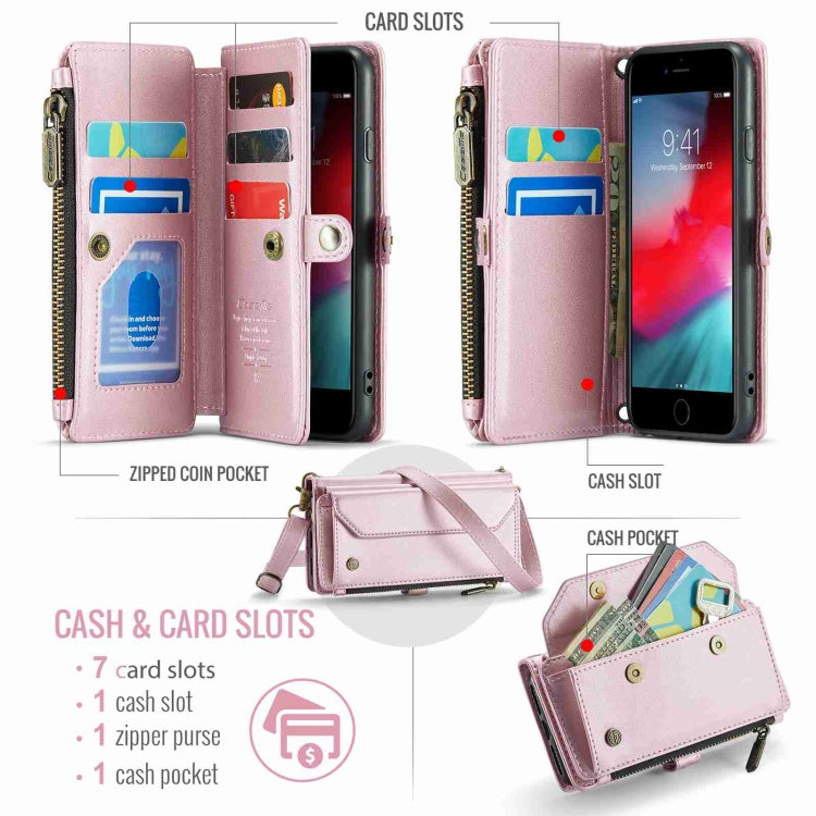 For iPhone SE 2022 / SE 2020 CaseMe C36 Card Slots Zipper Wallet RFID Anti-theft Leather Phone Case