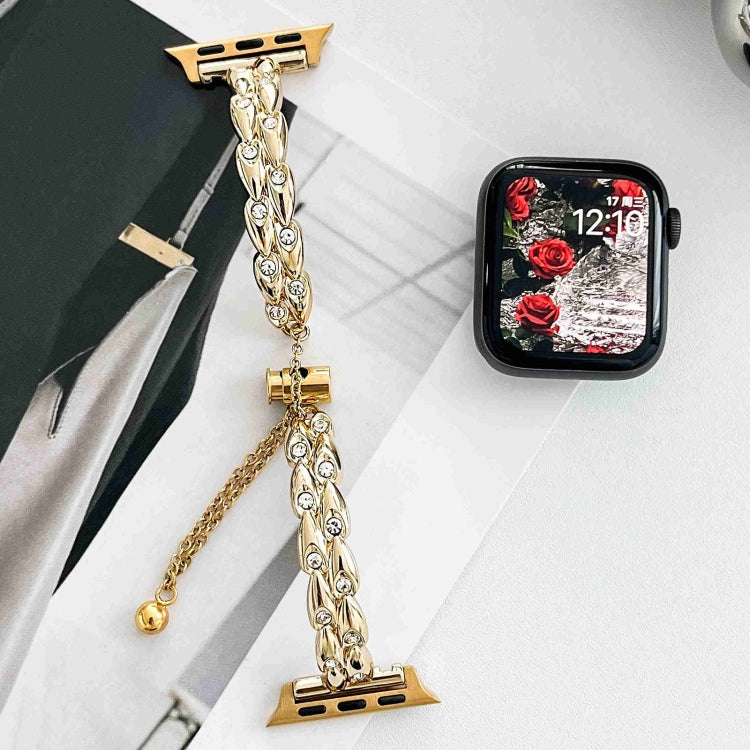 For Apple Watch Series 9 41mm Rhinestone Peacock Metal Bracelet Watch Band