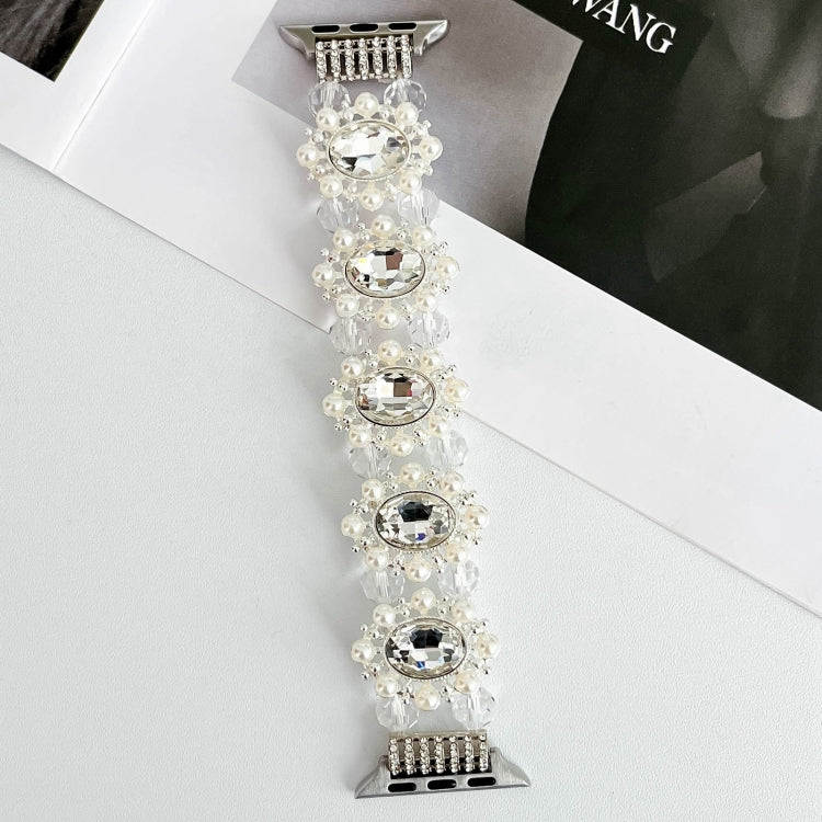 For Apple Watch Series 9 45mm Beaded Pearl Gemstone Bracelet Watch Band