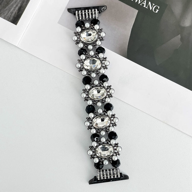 For Apple Watch Series 8 41mm Beaded Pearl Gemstone Bracelet Watch Band