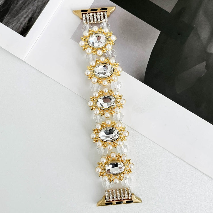 For Apple Watch Series 7 45mm Beaded Pearl Gemstone Bracelet Watch Band
