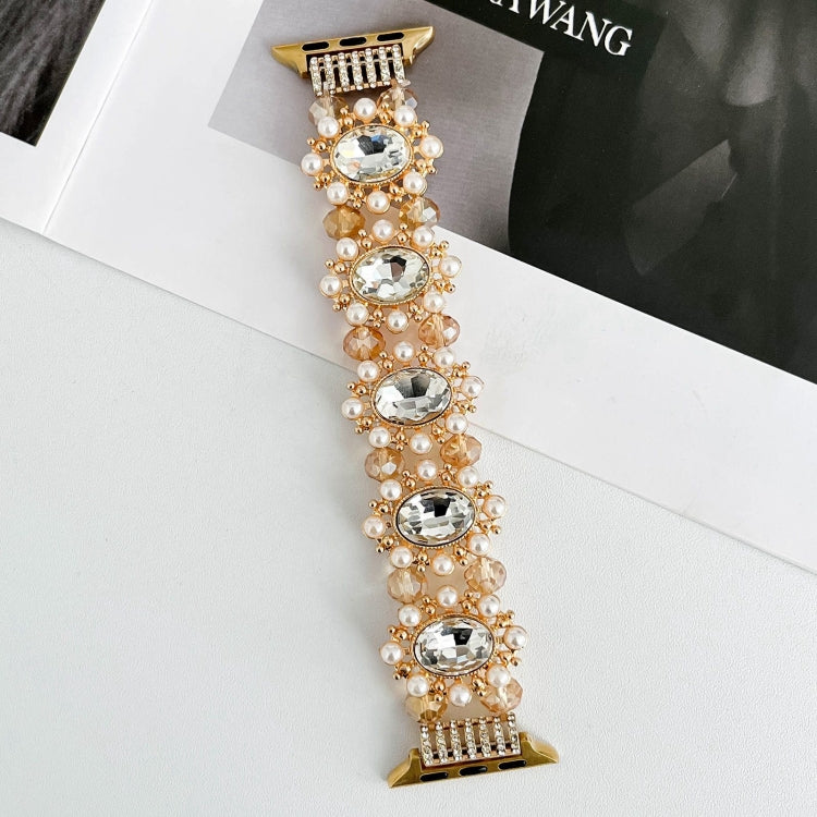 For Apple Watch Series 3 42mm Beaded Pearl Gemstone Bracelet Watch Band