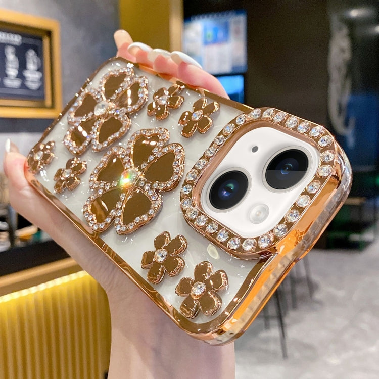 For iPhone 15 Plus Electroplating Flower Diamond TPU Phone Case