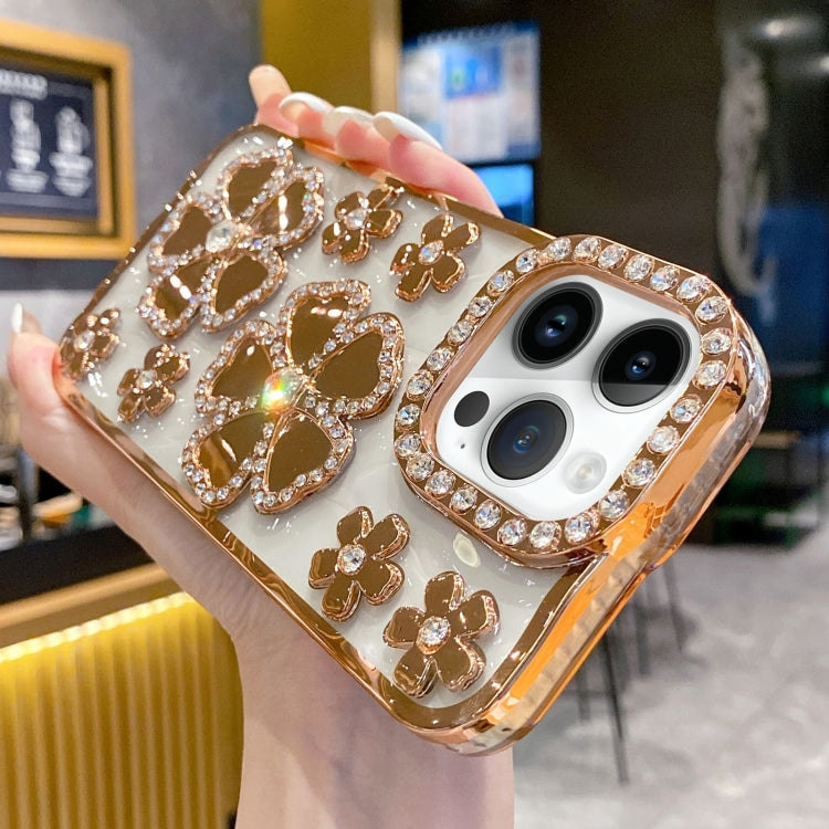 For iPhone 14 Pro Max Electroplating Flower Diamond TPU Phone Case