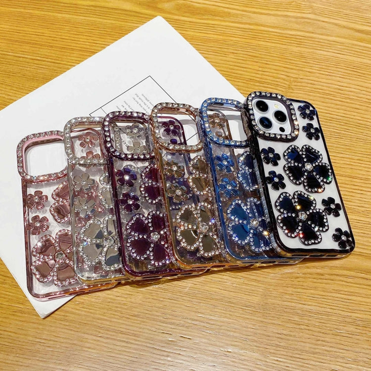 For iPhone 15 Electroplating Flower Diamond TPU Phone Case