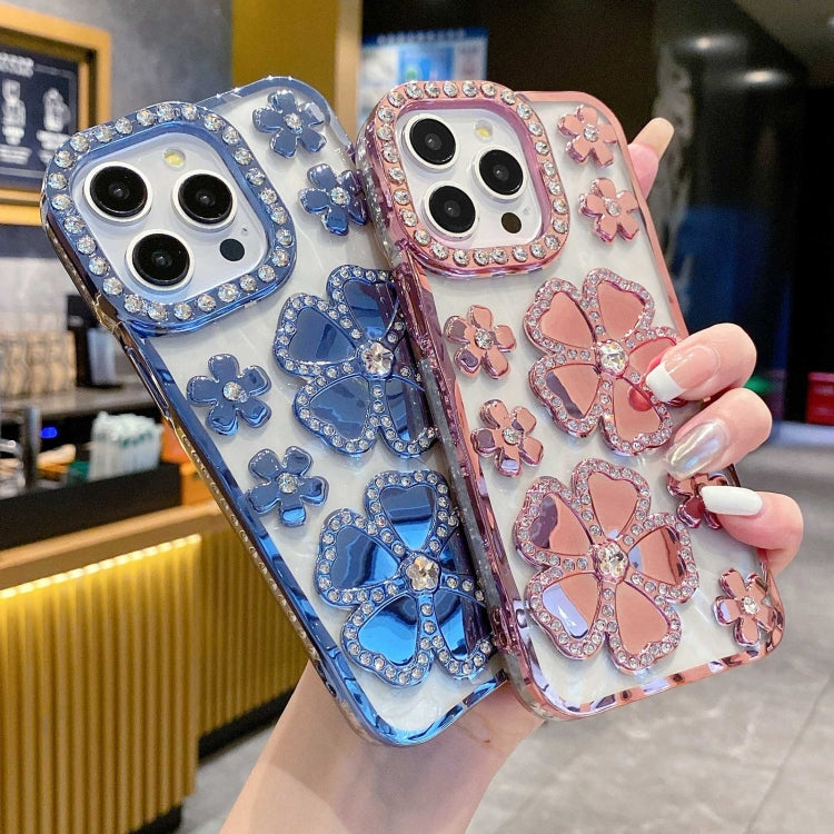 For iPhone 15 Pro Electroplating Flower Diamond TPU Phone Case