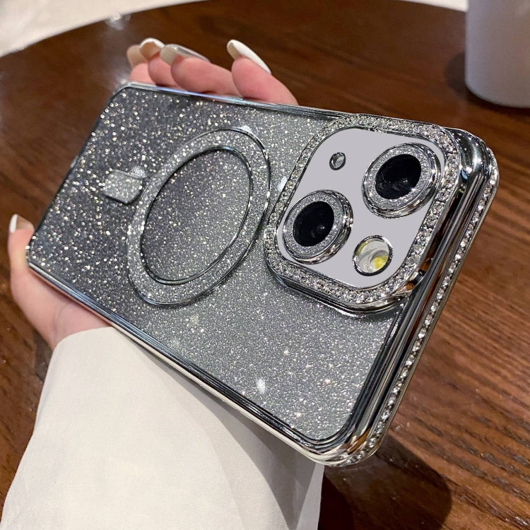 For iPhone 15 Diamond Gradient Glitter Plated MagSafe Phone Case