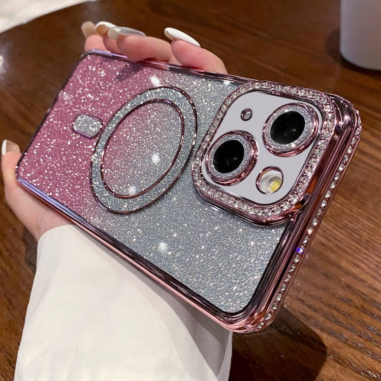 For iPhone 14 Plus Diamond Gradient Glitter Plated MagSafe Phone Case