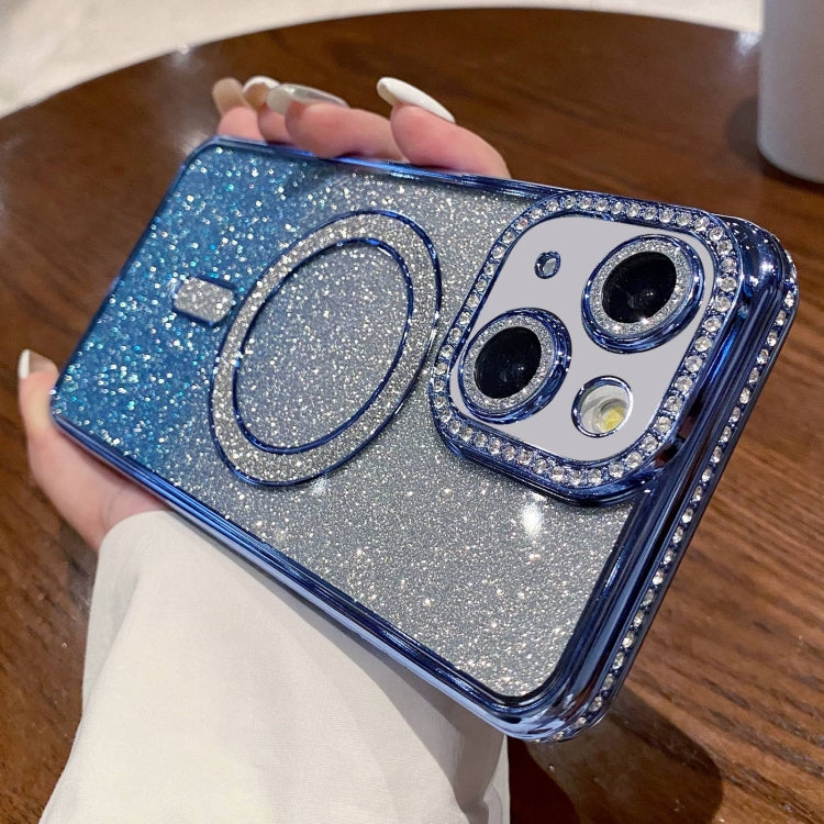 For iPhone 14 Plus Diamond Gradient Glitter Plated MagSafe Phone Case