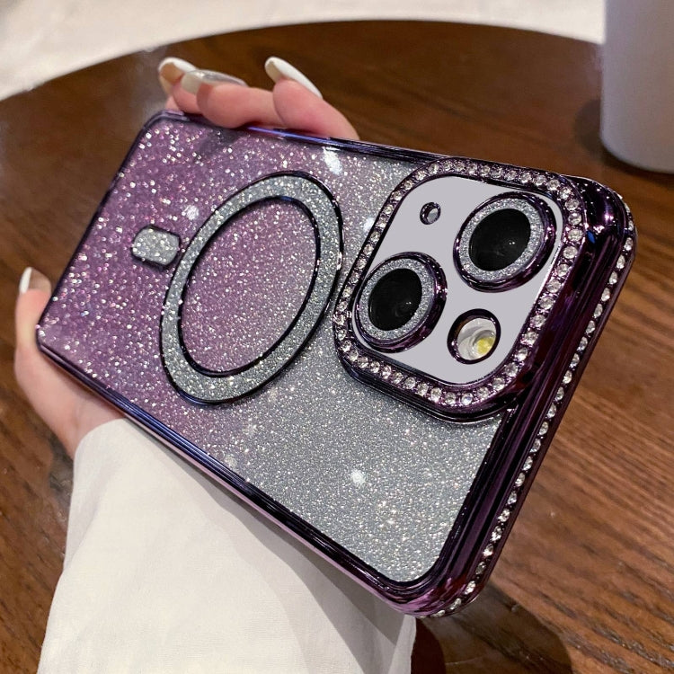 For iPhone 13 Diamond Gradient Glitter Plated MagSafe Phone Case