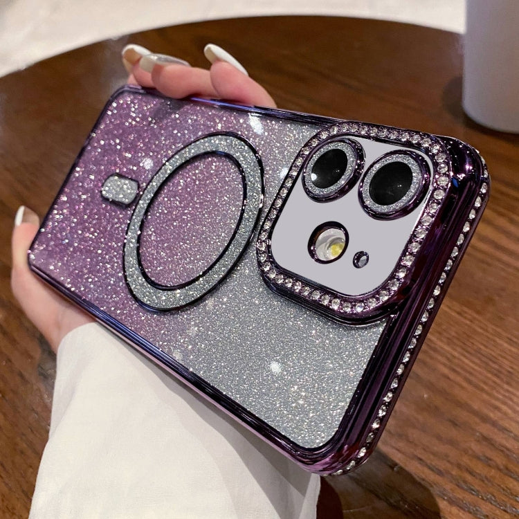 For iPhone 11 Diamond Gradient Glitter Plated MagSafe Phone Case
