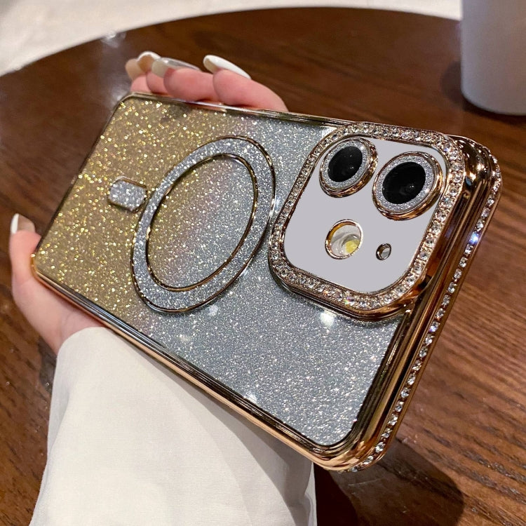 For iPhone 11 Diamond Gradient Glitter Plated MagSafe Phone Case