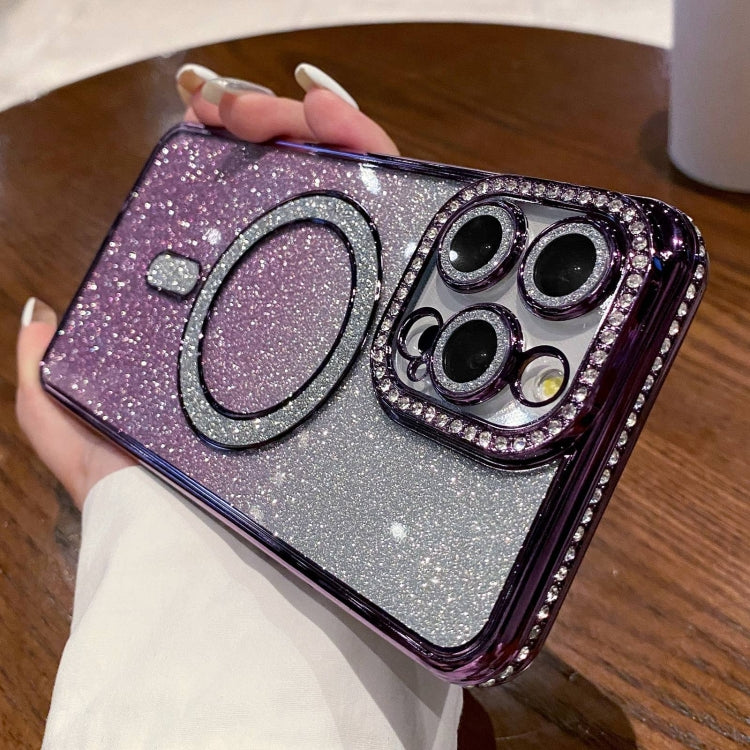 For iPhone 16 Pro Max Diamond Gradient Glitter Plated MagSafe Phone Case