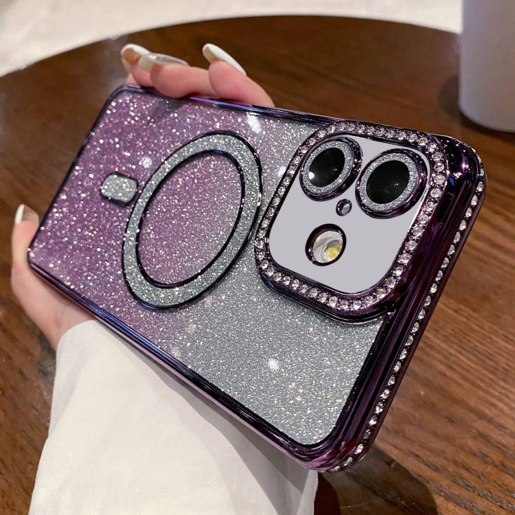 For iPhone 16 Plus Diamond Gradient Glitter Plated MagSafe Phone Case