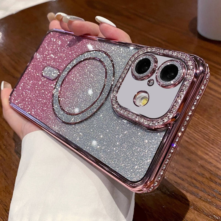 For iPhone 16 Diamond Gradient Glitter Plated MagSafe Phone Case