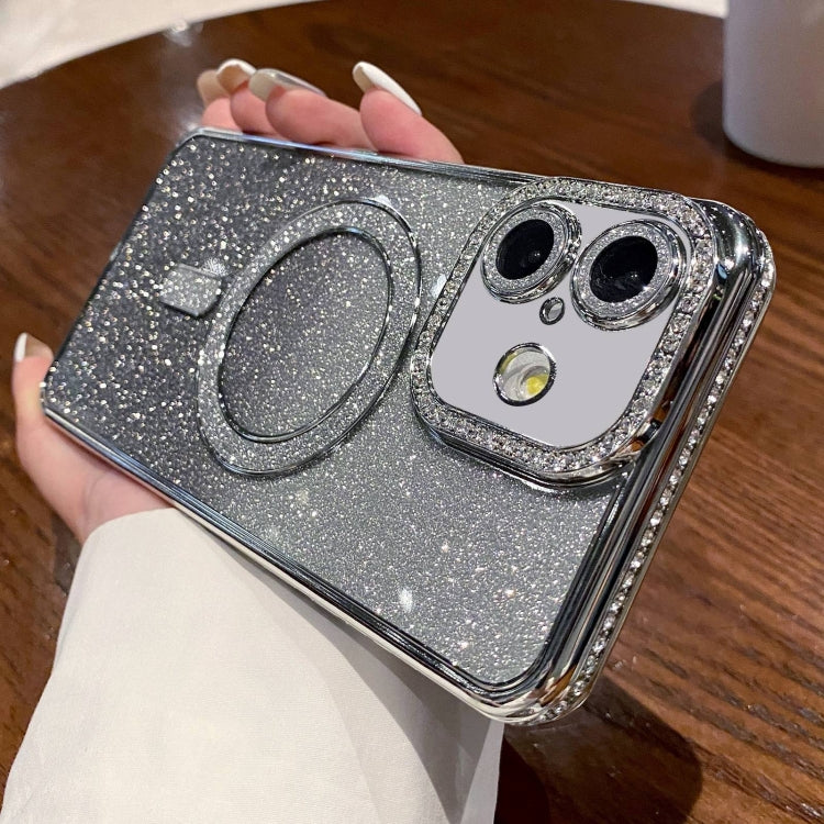 For iPhone 16 Diamond Gradient Glitter Plated MagSafe Phone Case