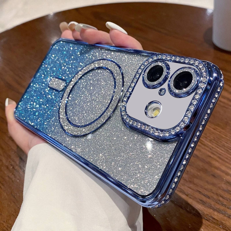 For iPhone 16 Diamond Gradient Glitter Plated MagSafe Phone Case
