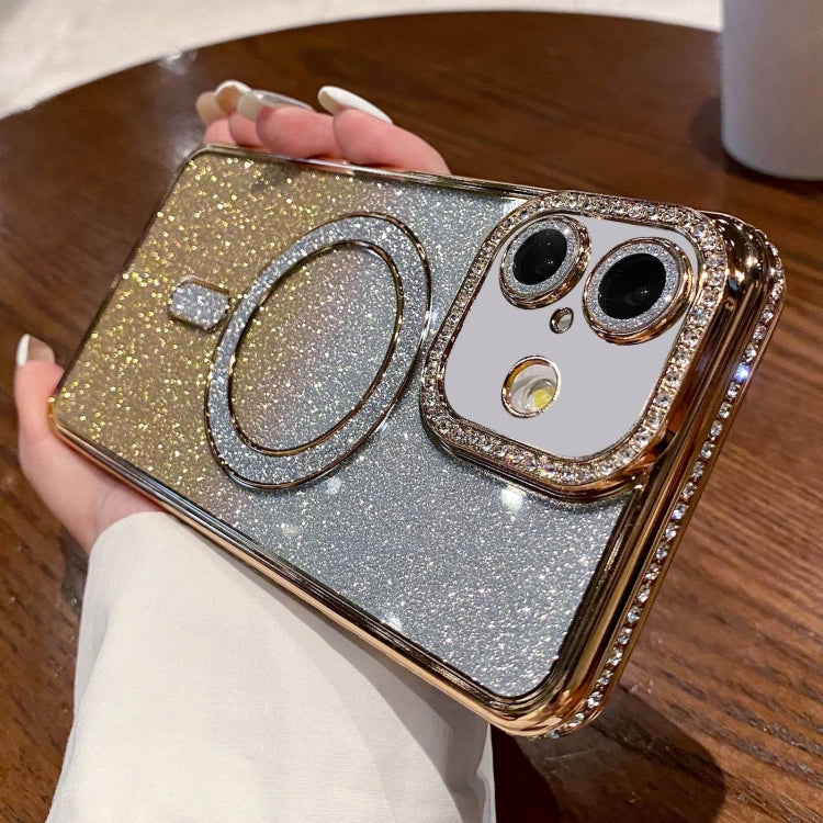 For iPhone 16 Diamond Gradient Glitter Plated MagSafe Phone Case