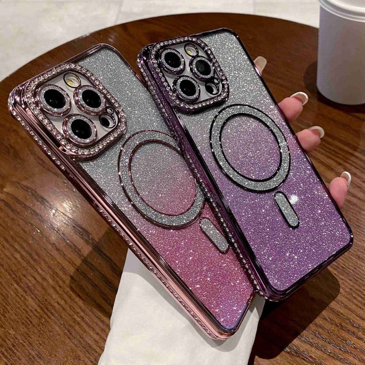 For iPhone 11 Diamond Gradient Glitter Plated MagSafe Phone Case