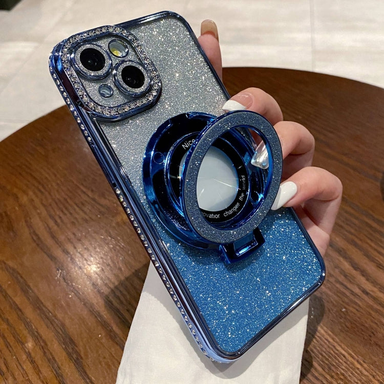 For iPhone 15 Plus Gradient Glitter Diamond Plated Holder Magsafe Phone Case