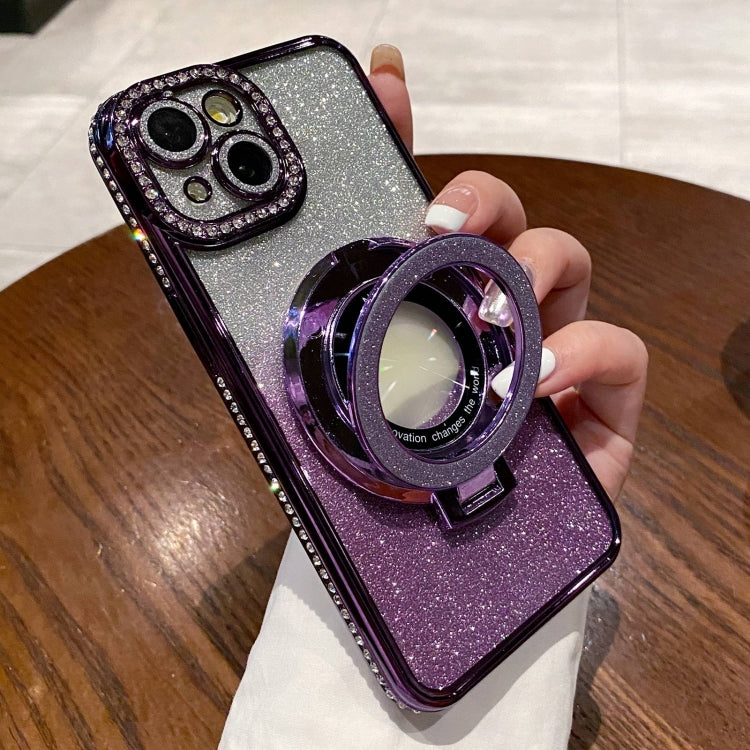For iPhone 15 Plus Gradient Glitter Diamond Plated Holder Magsafe Phone Case