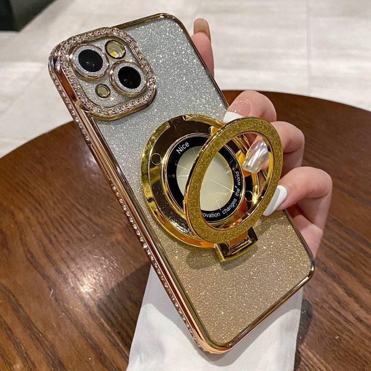 For iPhone 15 Gradient Glitter Diamond Plated Holder Magsafe Phone Case
