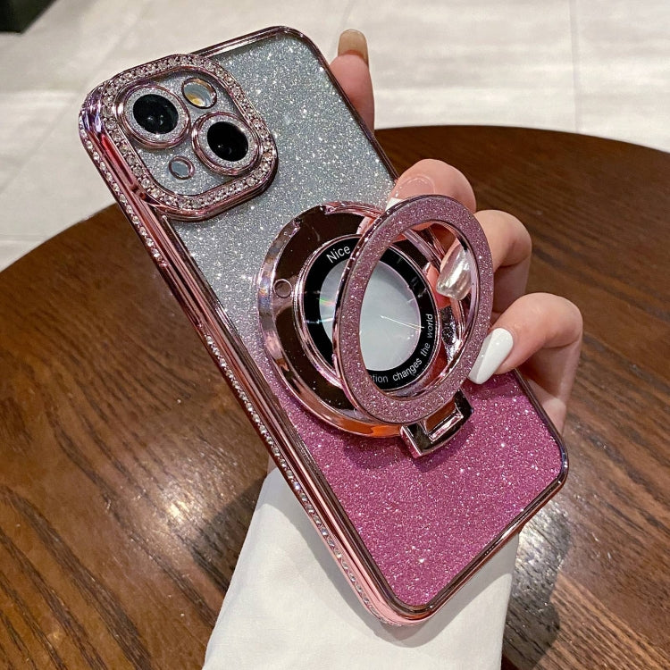 For iPhone 15 Gradient Glitter Diamond Plated Holder Magsafe Phone Case
