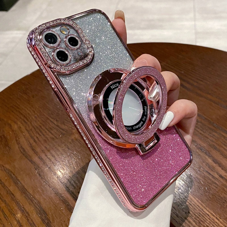 For iPhone 14 Pro Max Gradient Glitter Diamond Plated Holder Magsafe Phone Case