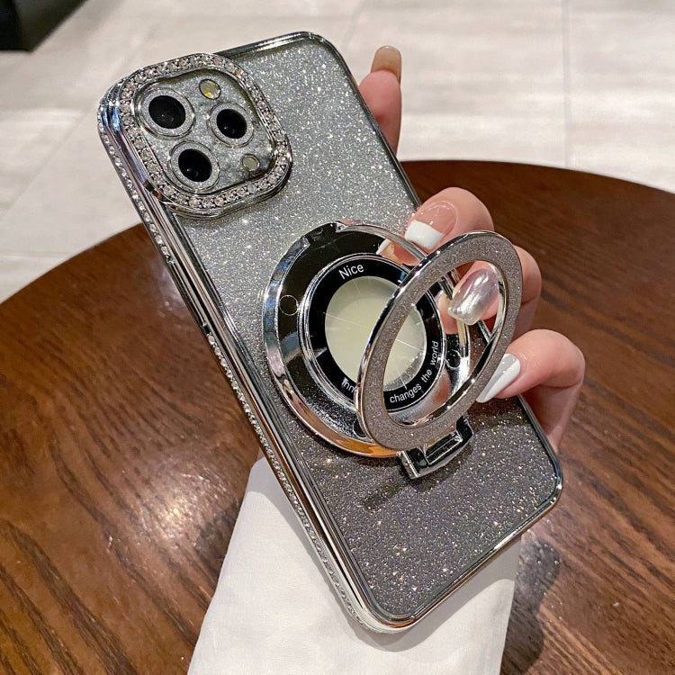 For iPhone 11 Pro Max Gradient Glitter Diamond Plated Holder Magsafe Phone Case