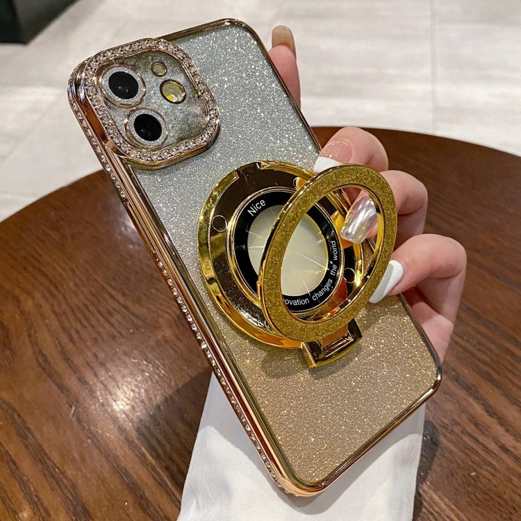 For iPhone 11 Gradient Glitter Diamond Plated Holder Magsafe Phone Case