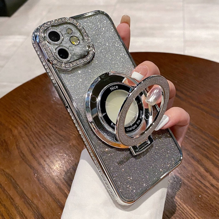 For iPhone 11 Gradient Glitter Diamond Plated Holder Magsafe Phone Case
