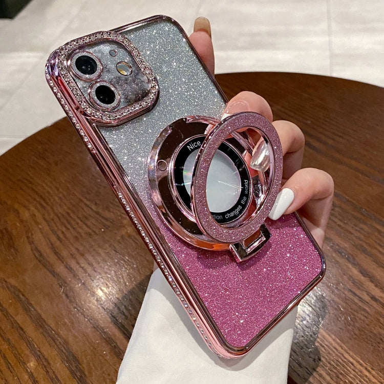 For iPhone 11 Gradient Glitter Diamond Plated Holder Magsafe Phone Case