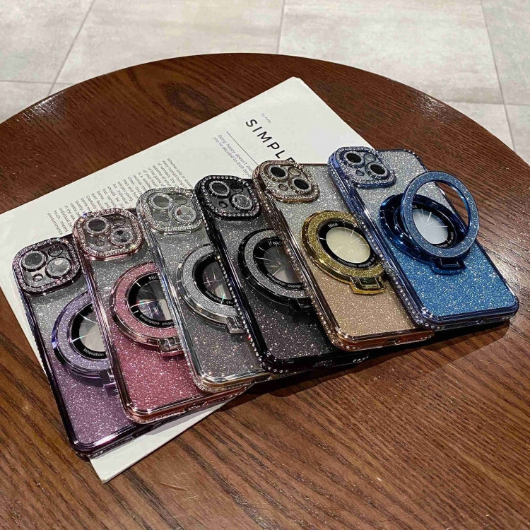 For iPhone 15 Gradient Glitter Diamond Plated Holder Magsafe Phone Case