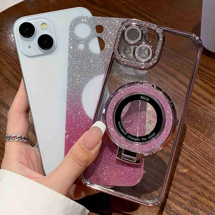 For iPhone 15 Gradient Glitter Diamond Plated Holder Magsafe Phone Case