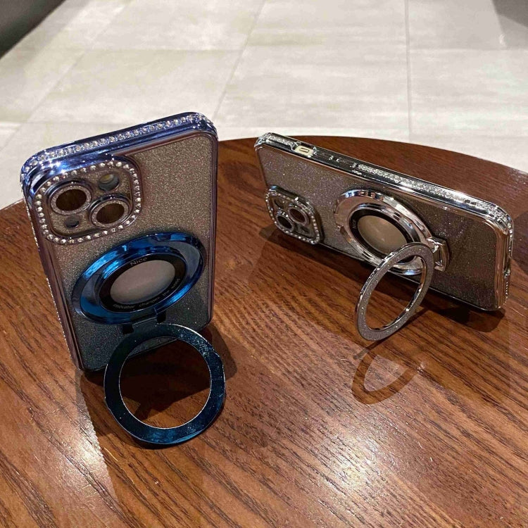 For iPhone 15 Gradient Glitter Diamond Plated Holder Magsafe Phone Case