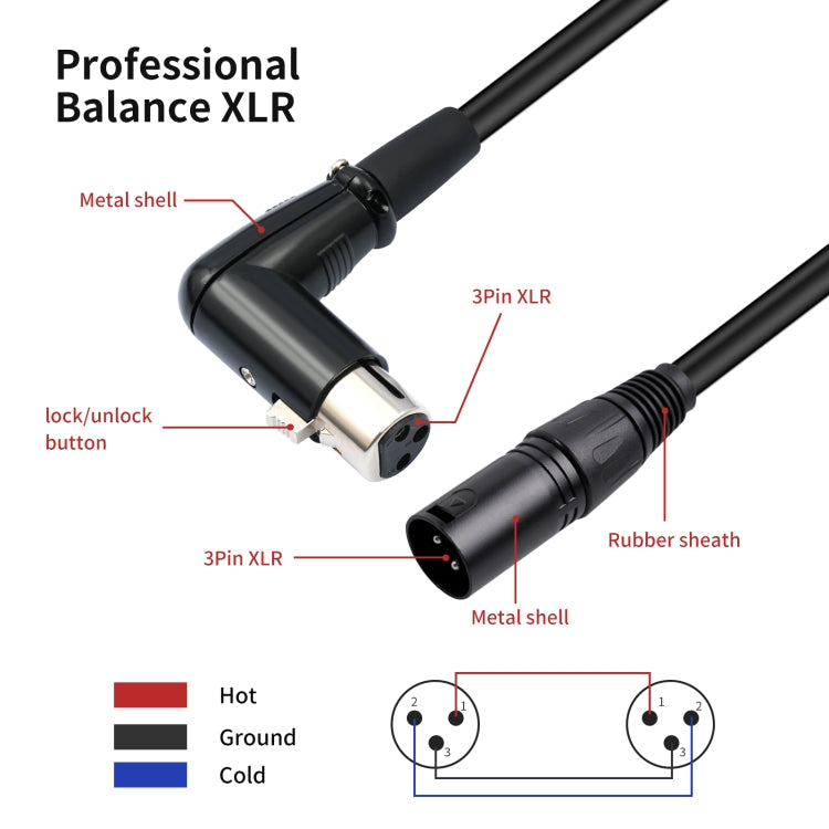XK041L XLR 3pin Straight Male to Elbow Female Audio Cable, Length:1m - Black