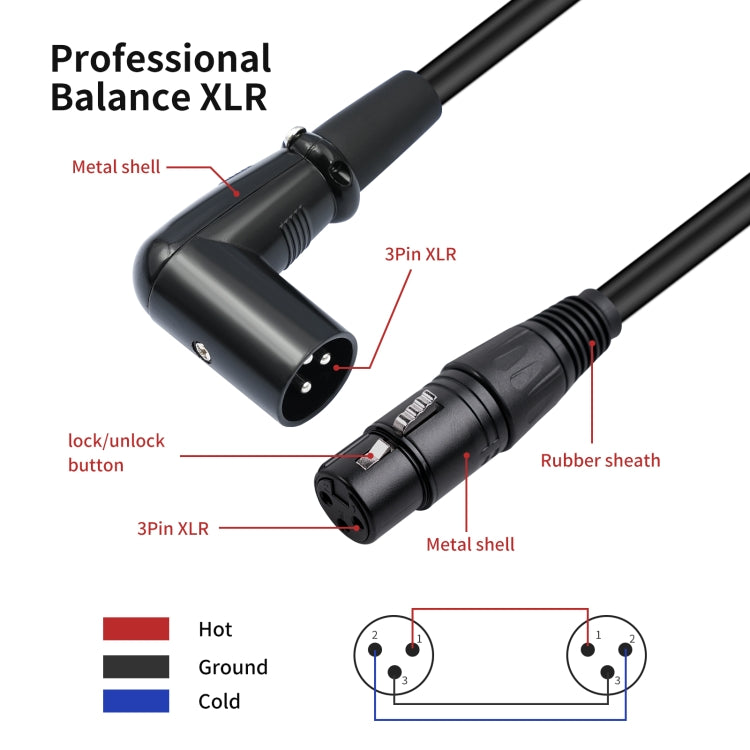 XK042L XLR 3pin Straight Female to Elbow Male Audio Cable, Length:0.3m - Black