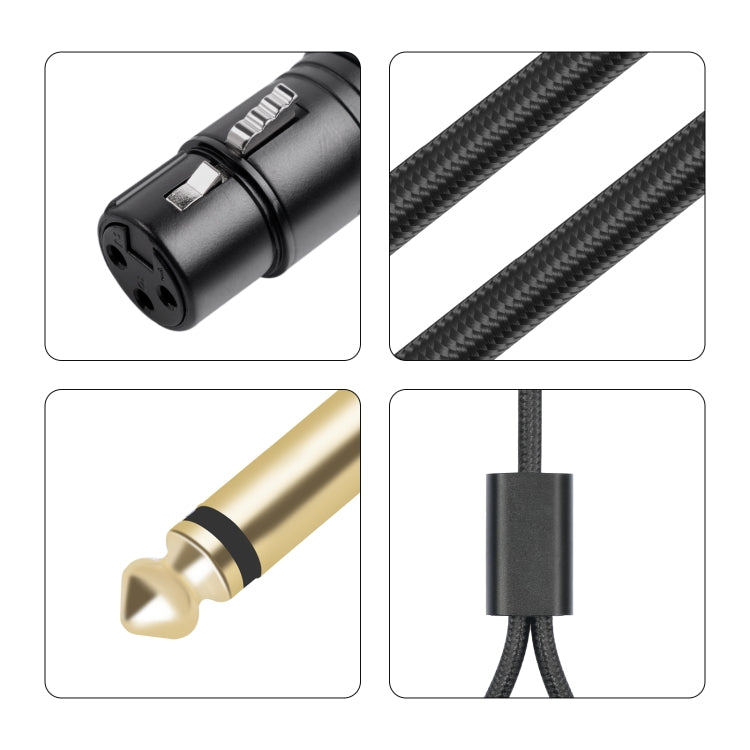2020Y63 XLR Female to Dual 6.35mm 1/4 TRS Male Y-type Audio Cable, Length:2m - Black