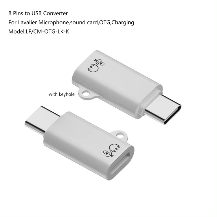 8 Pin Female to Type-C Male Adapter Audio Sound Card Connector With Hanging Ear