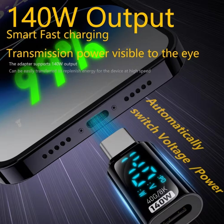 Type-C Male to Type-C Female 140W Charging Adapter with Digital Display - Black