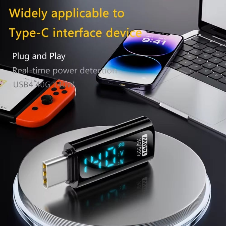 Type-C Male to Type-C Female 140W Charging Adapter with Digital Display - Black
