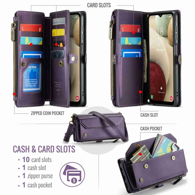 For Samsung Galaxy A12 5G CaseMe C36 Card Slots Zipper Wallet RFID Anti-theft Leather Phone Case