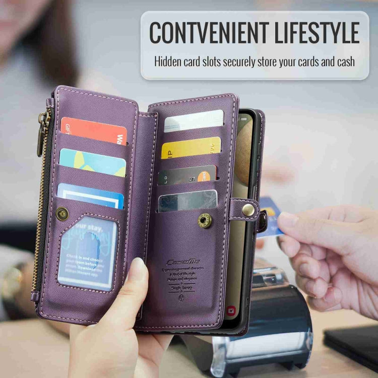 For Samsung Galaxy A12 5G CaseMe C36 Card Slots Zipper Wallet RFID Anti-theft Leather Phone Case