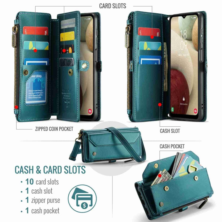 For Samsung Galaxy A12 5G CaseMe C36 Card Slots Zipper Wallet RFID Anti-theft Leather Phone Case
